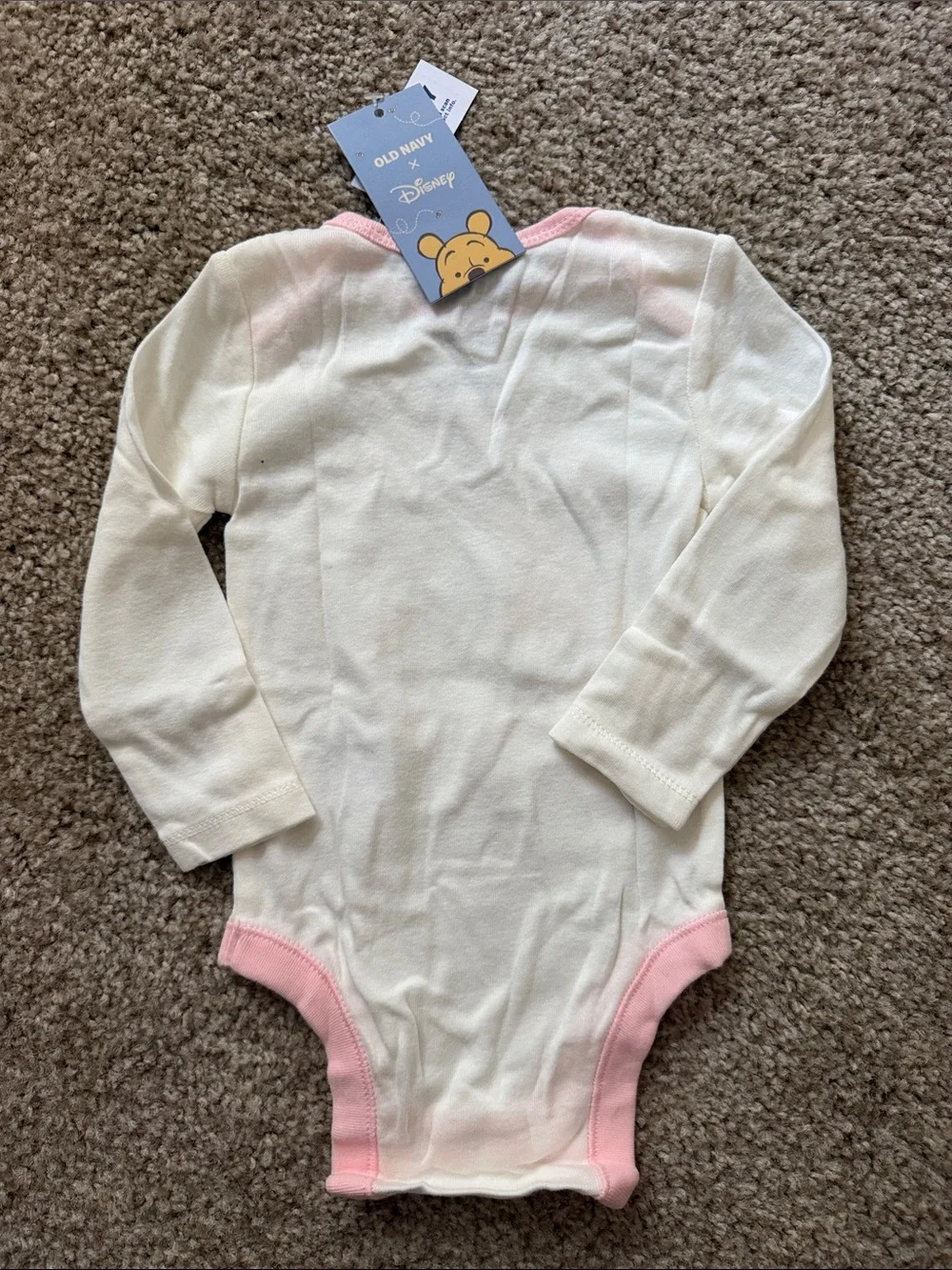 Old Navy Cream & Pink Winnie the Pooh Long-Sleeve Baby One-Piece